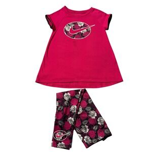 Nike‎ Girls' Outfit Set Floral Logo T-Shirt & Leggings Pink Black Size 4T
